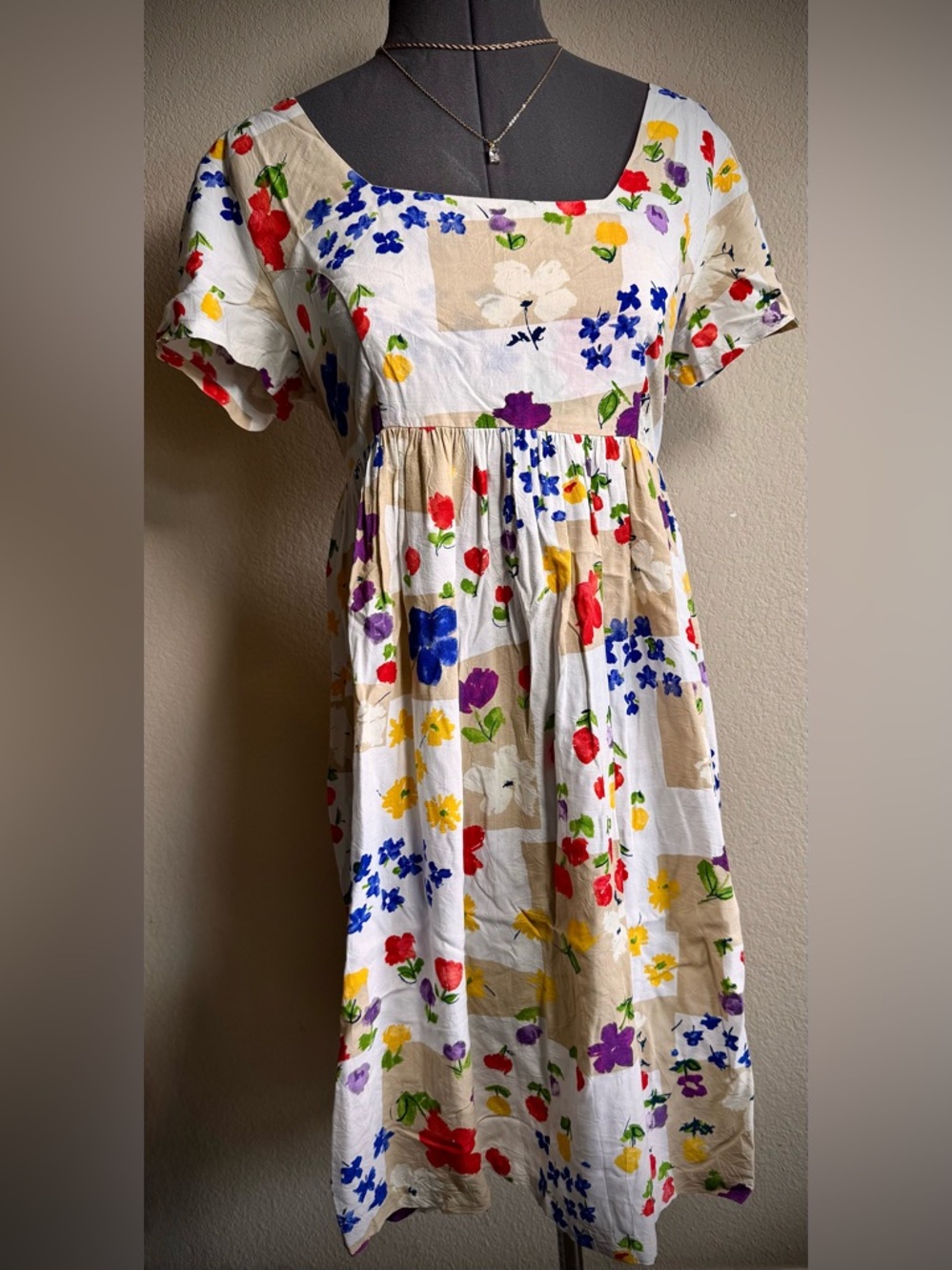 Vintage 90s Jams World Patchwork Midi Dress S Floral Art
